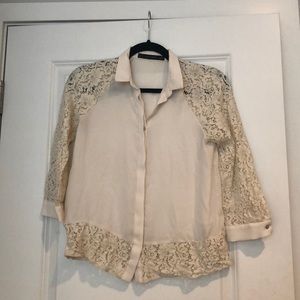 Zara cream lace blouse XS